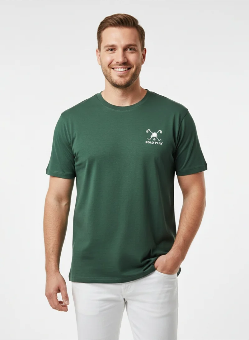 لعب البولو تيشيرت رجالي مطبوع أخضر